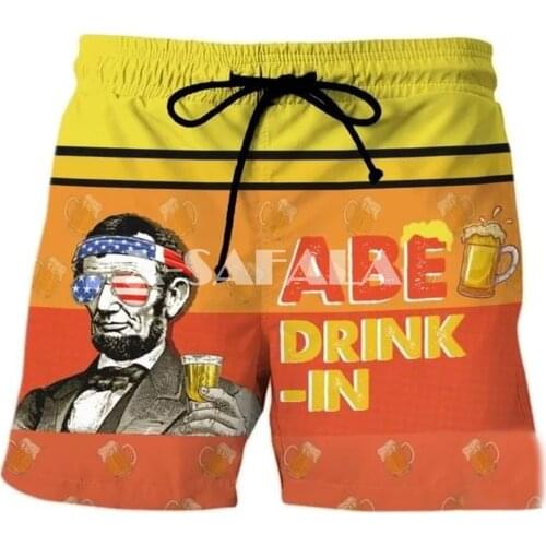 Abe Drinkin Ben Cute 3D Print Mens Shorts Unisex Streetwear Elastic Waist Shorts Summer Beach Harajuku Casual Drawstring-4