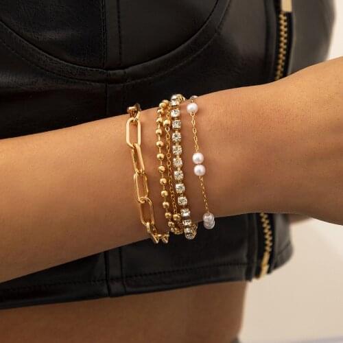 Metal Chain Diamond Multilayer Bracelet Trendy Mix and Match Round Bead Chain Bracelet European and American Style Jewelry 2021