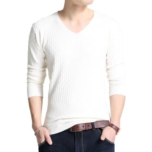 BROWON Autumn Slim Sweaters Men Long Sleeve Sweaters for Young Men V-collar Pure Long Sleeve Knitted Sweater Men Clothing
