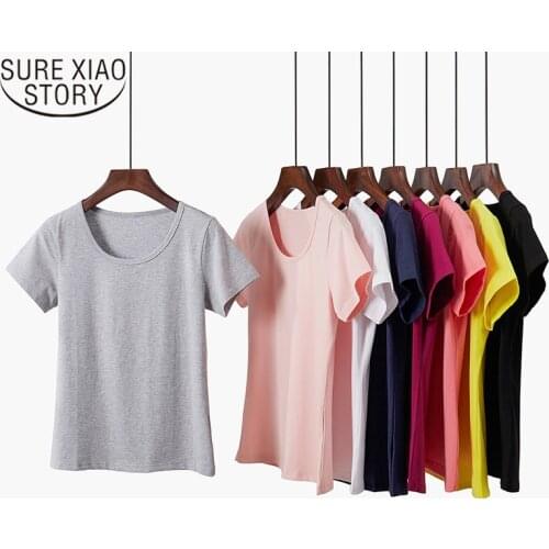 Plus Size Basic Woman Tshirt Top 2019 T Shirt Female Summer Cotton S-5XL Size Tee Shirt Femme O Neck White Tshirt Women 4513 50