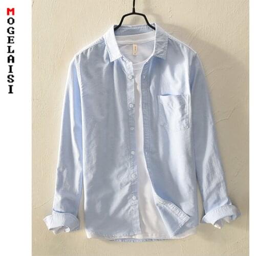 New spring casual shirt mens Oxford 100% cotton solid soft tops man high quality Pocket shirts 4 colors Asian size 3XL 749