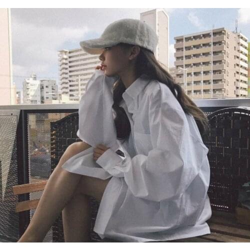 Shirts Women Korean Style Retro High Quality Loose Leisure Trendy All-match Womens Clothing Solid Simple Long Sleeve Spring New