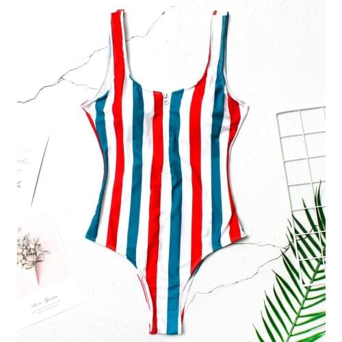 Sexy Striped Swimwear Women Neon Green V Neck Push Up Padded One Piece Swimsuit Female Bathers Bathing Suit Bodysuit Monokini