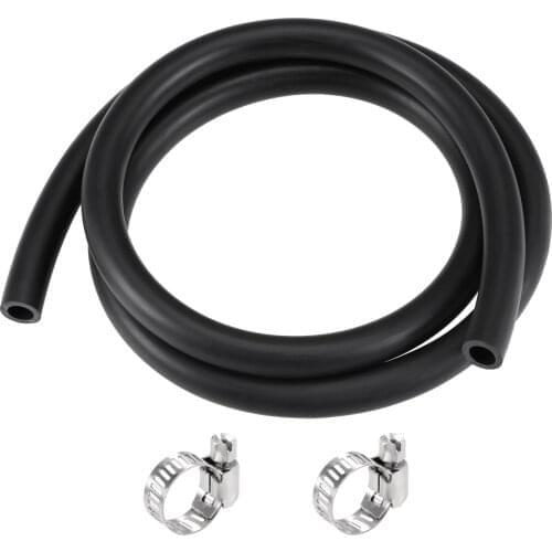 Uxcell Fuel Line Hose 8mm ID 12mm OD 3.3ft Oil Line & Fuel Pipe Rubber Water Hose Black, 2 Clamps
