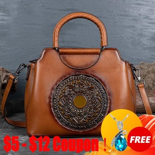 CGA Bags For Women Genuine Leather Cross Body Messenger Handle Bag First Layer Cowhide Retro Handbag Female Shoulder Tote Bags