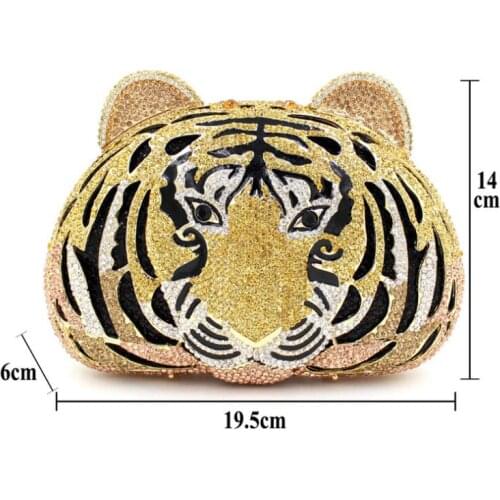 Tiger head rhinestone bag wispy metal crystal evening bag handmade diamond cosmetic bag