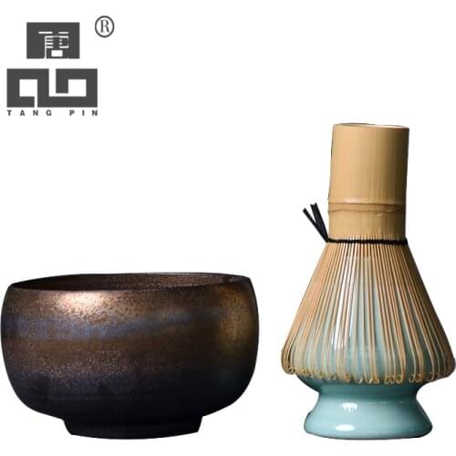 TANGPIN traditional matcha giftset natural bamboo matcha whisk ceremic matcha bowl whisk holder japanese style tea sets