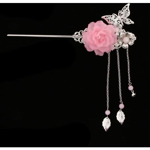 Retro Chinese Japanese Floral Tassel Hair Stick Hairpin Chignon Cosplay Prop