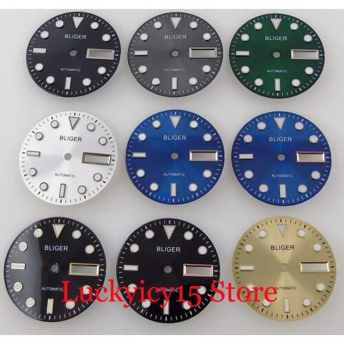 Green Luminous Marks 29mm Watch Dial fit NH36A Double Date Calendar Window