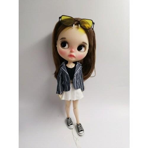 T02-X603 Blyth Doll clothes 1/6 dolls azone Accessories handmade clothes grey color Striped suit