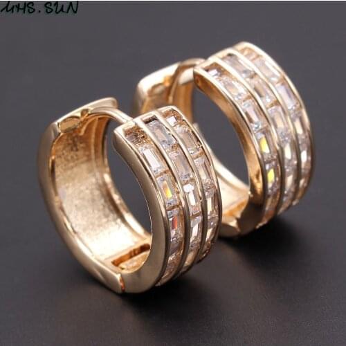 MHS.SUN Women Hoop Earrings Fashion Gold Color AAA Zircon Earrings For Ladies Girls Luxury Jewelry Simple Design Gift Charming