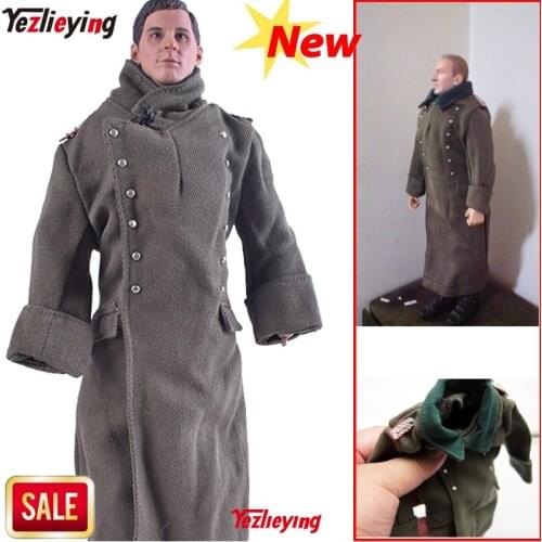 1/6 Sca Male Clothes ActionFigure Military Uniform WWII Soldiers Coat M36 Officer Overcoat WCollar Badge For 12"Body Figure Toy
