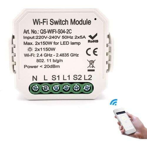 220-240V Mini Smart Wifi DIY Switch Breaker Module APP Remote Control 2 Gang 2 Way Moulded Case