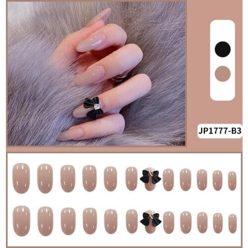 24Pcs Pink Bow Wear Long Paragraph Fashion Manicure Patch False Nail Full Cover Wearable Coffin Fake Nail Glossy Ballerina Art