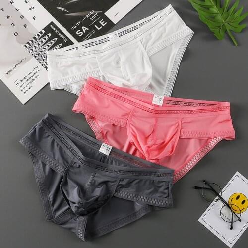3PC Mens Underwear Briefs Ice Silk U Pouch Men Underwear Sexy Lingerie Low-Rise Mens Summer Panties 2021 Man Sea Briefs Satin