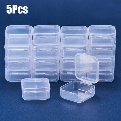 5Pcs Small Boxes Square Transparent Plastic Jewelry Storage Case Finishing Container Packaging Storage Box for Earrings Rings