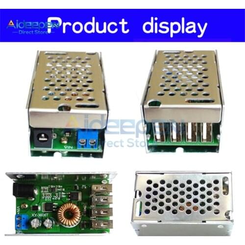 DC-DC 9V 12V 24V 36V to 5V 5A 25W Step Down Buck Module 4 USB Output Buck Converter Power Supply Module With Aluminum Shell Case