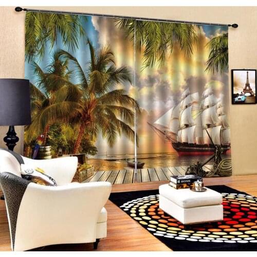 Decoration curtains green 3D Curtain Luxury Blackout Window Curtain Living Room beach tree curtains