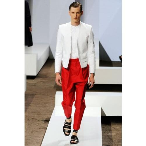 Homemade 2020 new mens casual pants with high red waist