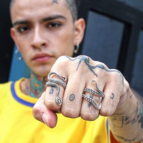 FIMAODZ Hip Hop Punk Silver Black Snake Ring Men Fashion Opening Adjustable Ring As Gift Gothic Jewelry