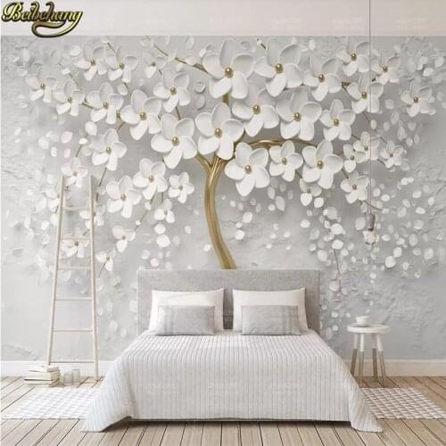 Beibehang custom White flower big tree Photo mural Wallpaper Living Room Bedding Room Landscape Wall Decor Embossed Wall paper
