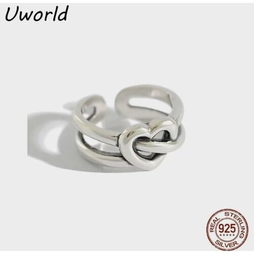 Ins Hot Retro Old index finger Heart silver ring Adjustable 925 Sterling Silver Open Ring