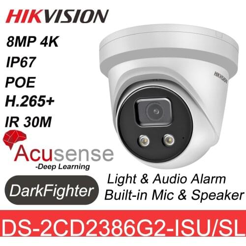 Hikvision 8MP IP Camera 4K POE AcuSense DS-2CD2386G2-ISU/SL H.265+ DarkFighter IP67 IR 30M Built-in Mic & Speaker Light Alarm