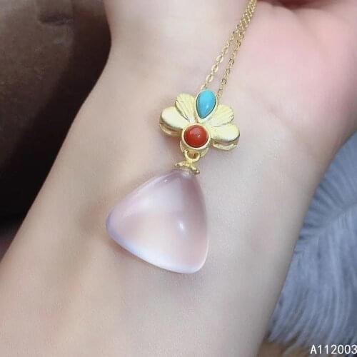 KJJEAXCMY Fine Jewelry 925 Sterling Silver inlaid Natural Rose Quartz Female Miss Woman Pendant Necklace classic Support