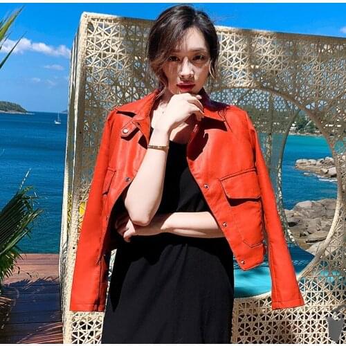 New Autumn Women Faux Leather Jacket Pu Motorcycle Biker Red Slim Short Coat Loose Streetwear Black Punk Outerwear Plus size 3XL