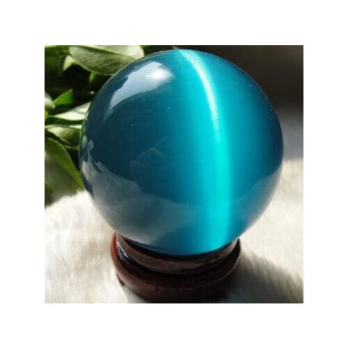 Quartz blue Cat Eye Crystal Healing Ball Sphere 50MM + Stand