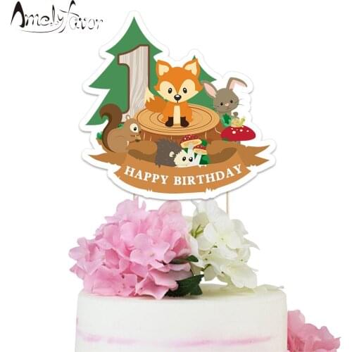 Woodland Animals Theme Party Paper Cake Topper Series 3 Happy Birthday Shower Decoration Custom-Made Personalized Cake Topper