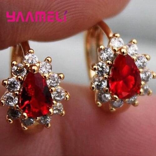 Fashion Women 6 Colors CZ Stone Earrings Romantic Gold Filled Austrian Crystal Earring Statement Jewelry Wedding Gift