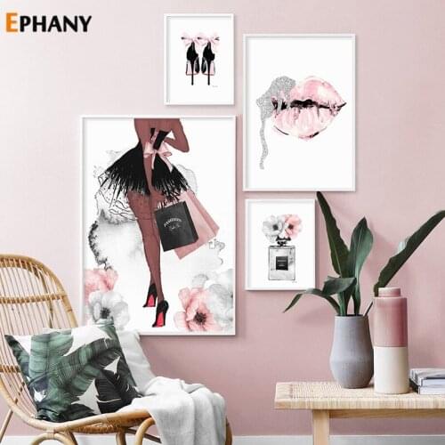 Fashion Perfume Lips Wall Art Poster High Heels Nordic Woman Canva Sprint for Living Room Modern Decorative Painting Pictures