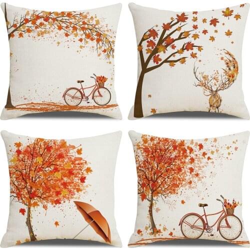 Beautiful watercolor landscape Maple Leaf Bicycle Elk Pillowcase Pillowcase Cushion Cover Home Decoration