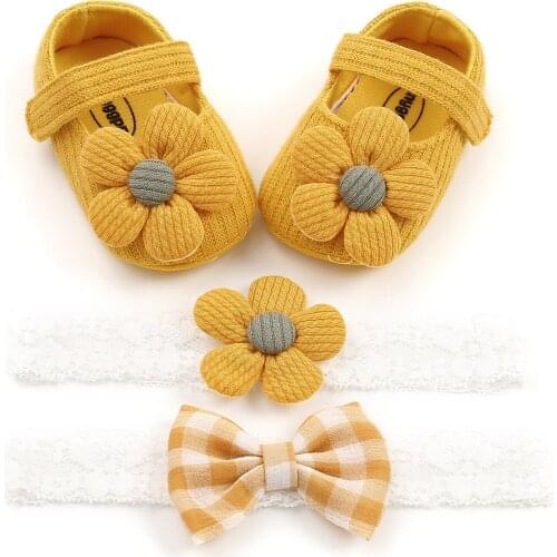 NEW Spring Newborn Baby Girls Boys Crib Shoes Cotton Bowknot Soft Toddler Baby Shoes 6 Colors+Headband