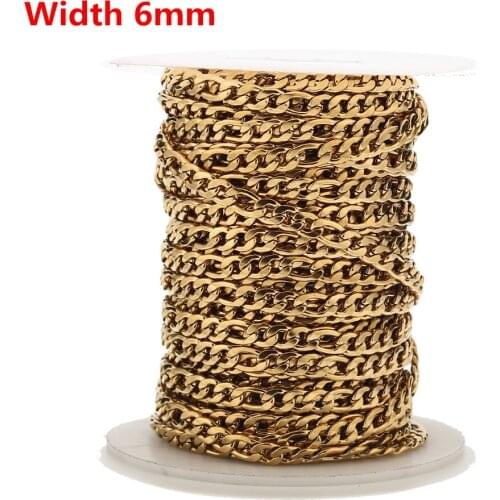 1M/2M/5M Gold Plated Stainless Steel 6mm Width Figaro Chain Necklace Cuban Curb Link Chains DIY Jewelry Making Accessories
