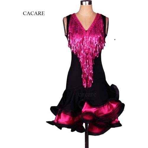 Sequins Latin Dance Dress Women Girls Latin Dance Competition Dresses Costume Latino Salsa D0528 Shinning Tassels Fluffy Hem
