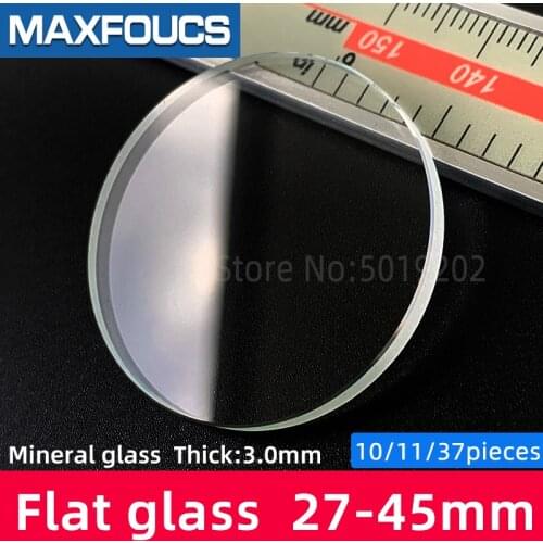 Flat 3.0mm thick 27-45mm dia Watch cryastal Mineral glass watches parts , 10/11/37 pieces ,free shipping