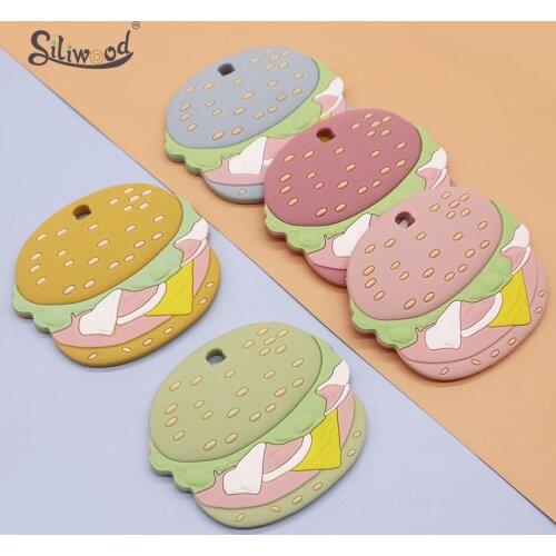 10pc BPA Free Food Grade Silicone Teethers Cartoon Hamburger Shape Pacifier Clips Accessories Baby Teething Teether Tiny Rod