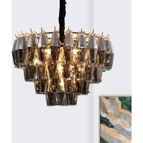 Foyer Luxury Gold Metal Amber / Gray Glass Led Pendant Lights Chain Pendant Lighting Fixtures Lustre Indoor Lighting Lamparas