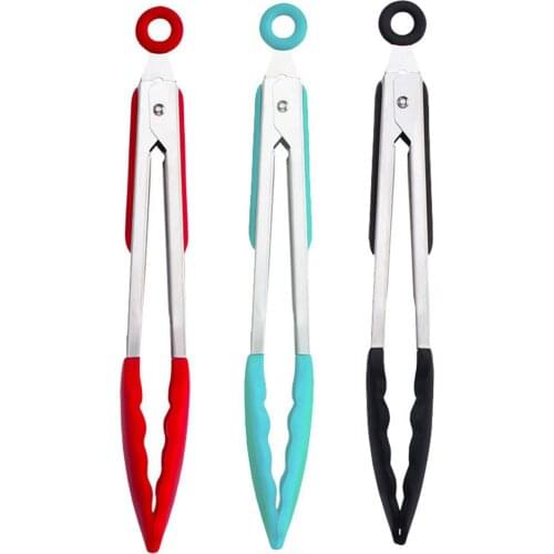Schnesland Silicone Food Tongs Stainless Steel Tongs Non-Slip Clip BBQ Salad Tools