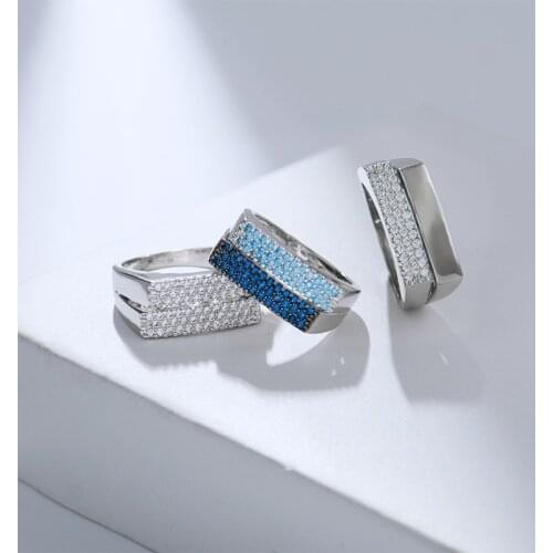 Blue Navy Rectangle Ring Simple Modern Square Geometric Micro Zirconia Luxury Rings Anillos Mujer Bague Femme Zk30