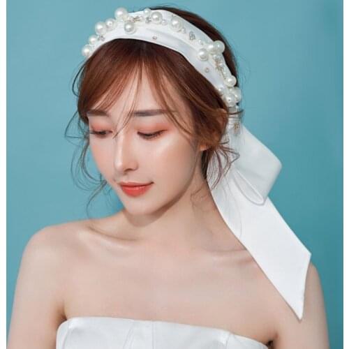 Wedding Bridal Satin Headband Faux Pearl Beading Jewelry Church Party Hair Hoop