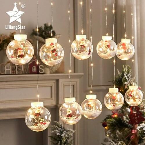 LED Christmas Curtain Light String DIY Christmas Ball Santa Claus Light Christmas Tree Decoration New Year Gift Pack Party