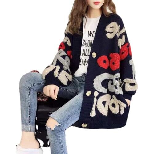 Spring and Autumn New Loose Korean Style Base Women Thicken Loose Lazy Knit Jacket Long Sleeve Sweater Cardigan Women