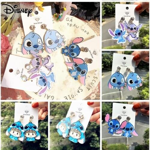Disney Stitch Earrings for Women Ear Clips Asymmetric Cute Cartoon Character Pattern Girl Accessories Jewelry Gift for Girl