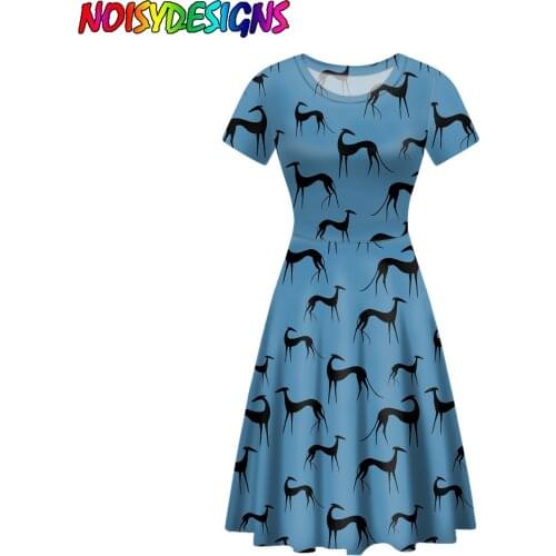 NOISYDESIGNS Summer Short Sleeve Loose Maxi Beach Dress Greyhound Dog Prints Party Dress Women Casual Dresses Vestito Da Donna