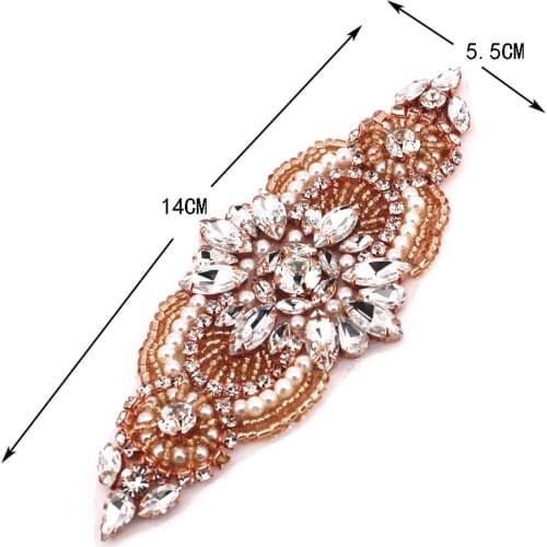 1 PCS Handmade Rose Gold Crystal Rhinestones Appliques Patch For DIY Bridal Gown Sash Accessory