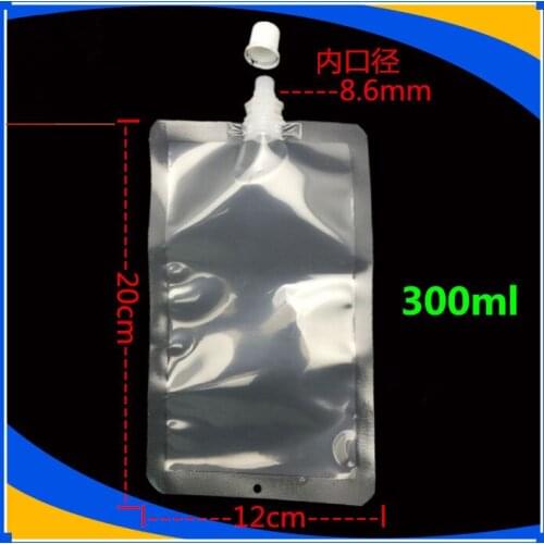 12*20cm 300ml 100Pcs/ Lot Jelly Liquid Milk Clear Plastic Empty Spout Pack Bag Drinking Juice Wine PE Poly Spout Storage Pouch