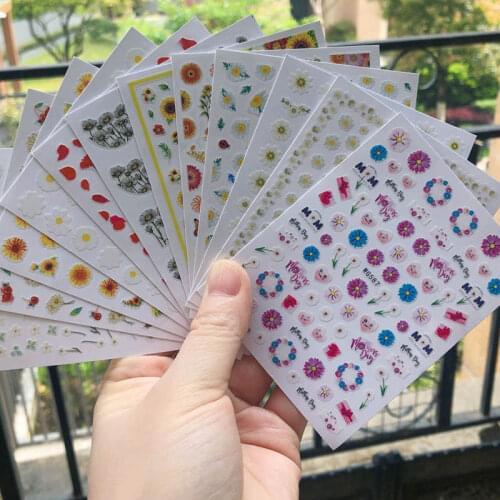 12Sheets/Set 3D Nail Sticker Decals Daisy Flowers Summer Nails Decoraciones Gel Polish Sliders Manicure Accessories Stickers